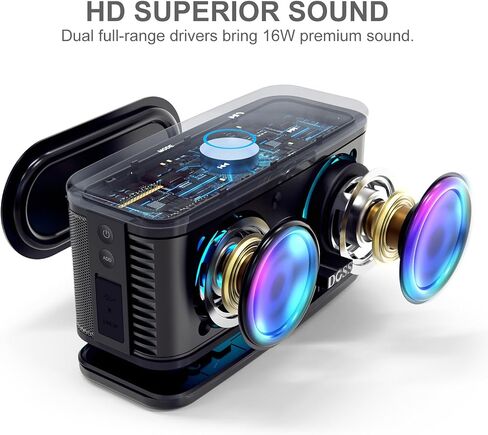 DOSS SoundBox Plus Bluetooth Speaker with Superior Sound, Bluetooth 5.0, Wireless Stereo Pairing, Built-in Mic, 20H Playtime, Portable for Hking, Beach, Camping. Outdoor, Home - Black. Upgrade version in Kuwait