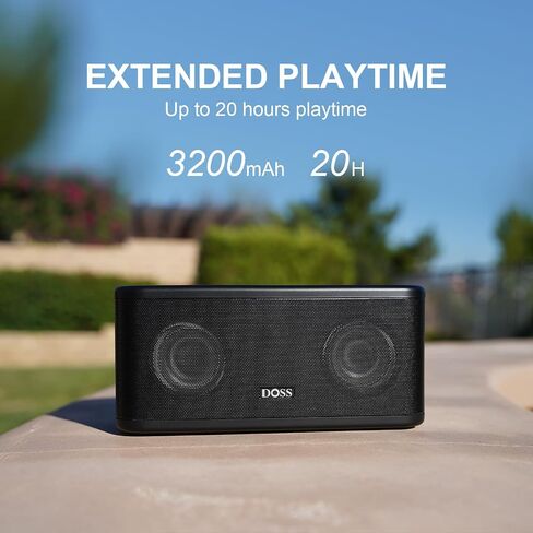 DOSS SoundBox Plus Bluetooth Speaker with Superior Sound, Bluetooth 5.0, Wireless Stereo Pairing, Built-in Mic, 20H Playtime, Portable for Hking, Beach, Camping. Outdoor, Home - Black. Upgrade version in Kuwait