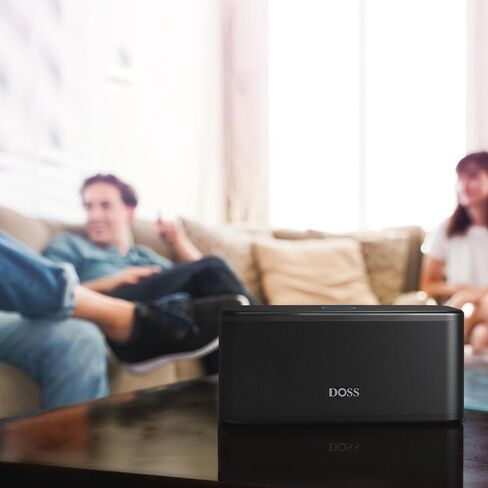 DOSS SoundBox Plus Bluetooth Speaker with Superior Sound, Bluetooth 5.0, Wireless Stereo Pairing, Built-in Mic, 20H Playtime, Portable for Hking, Beach, Camping. Outdoor, Home - Black. Upgrade version in Kuwait