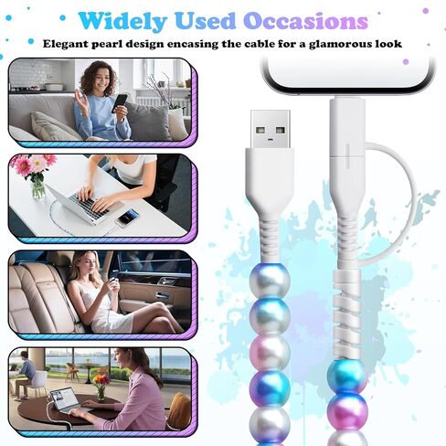 2 in 1 Charging Cable for iPhone Girls 3.3FT [MFi Certified] Fast Charger Cord Cute Pearl Beaded Phone Charging Cable for iPhone 16 15 14 13 12 11 Pro Max, for Galaxy S25 S24 S23 S22 in Kuwait