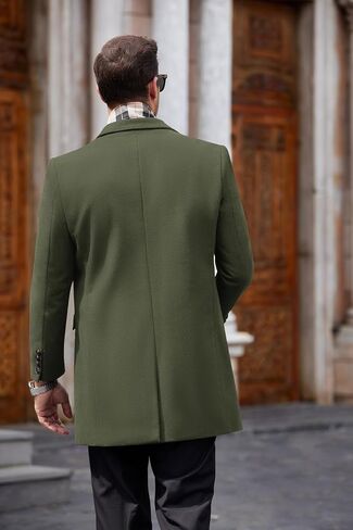 COOFANDY Men's Wool Blend Coat with Detachable Plaid Scarfs Notched Collar Single Breasted Pea Coat in Kuwait