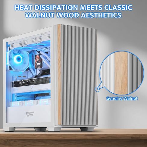 darkFlash ATX PC Case, Genuine Walnut Wood, High Airflow, Pre-Install 4x120mm PWM ARGB Fans Computer Case, Mid-Tower Gaming PC Case, Type C Port, up to 360mm AIO, DS900WS (Black) in Saudi Arabia