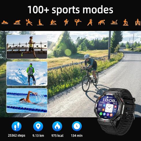 SW8(Black) 1.39" Stylish Smartwatch for Men, Bluetooth Calling, AI Voice Assistant, 107 Sport Modes, 3ATM Waterproof, Fashionable Design, Compatible with Android/iOS in Saudi Arabia