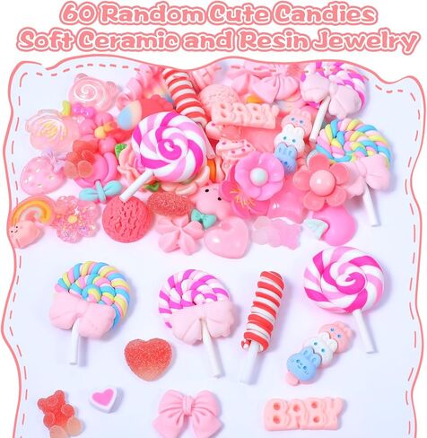 60pcs Junk Case Charms,Bulk Mixed Cute Charms 3D Candy Charm for Junk Phone Cases,Art Supplies,Kawaii Scrapbooking Decoration in Saudi Arabia