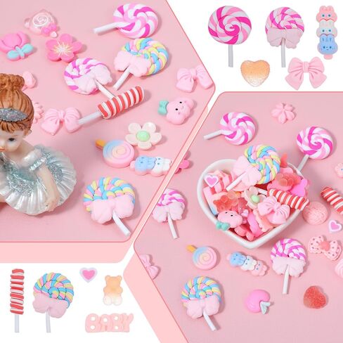 60pcs Junk Case Charms,Bulk Mixed Cute Charms 3D Candy Charm for Junk Phone Cases,Art Supplies,Kawaii Scrapbooking Decoration in Saudi Arabia