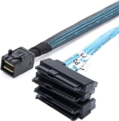 Mini SAS HD SFF-8643 to (4) 29pin SFF-8482 Server Cable with SAS 15pin Power Port Cable (19.68, Inches) in Saudi Arabia