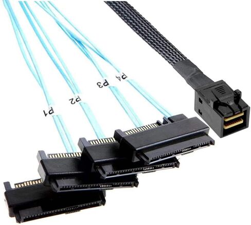 Mini SAS HD SFF-8643 to (4) 29pin SFF-8482 Server Cable with SAS 15pin Power Port Cable (19.68, Inches) in Saudi Arabia