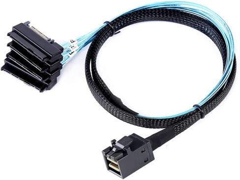 Mini SAS HD SFF-8643 to (4) 29pin SFF-8482 Server Cable with SAS 15pin Power Port Cable (19.68, Inches) in Saudi Arabia