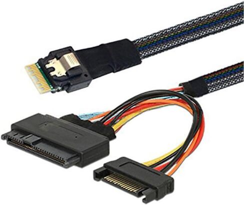 Mini Slimline SAS SFF-8654 4I 38P إلى U.2 SAS 8639 كابل من فئة الخادم مع كابل SATA 15P الذكور-24G ، 32AWG عالية السرعة (39.37 ، بوصة) in Saudi Arabia