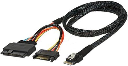 Mini Slimline SAS SFF-8654 4I 38P إلى U.2 SAS 8639 كابل من فئة الخادم مع كابل SATA 15P الذكور-24G ، 32AWG عالية السرعة (39.37 ، بوصة) in Saudi Arabia