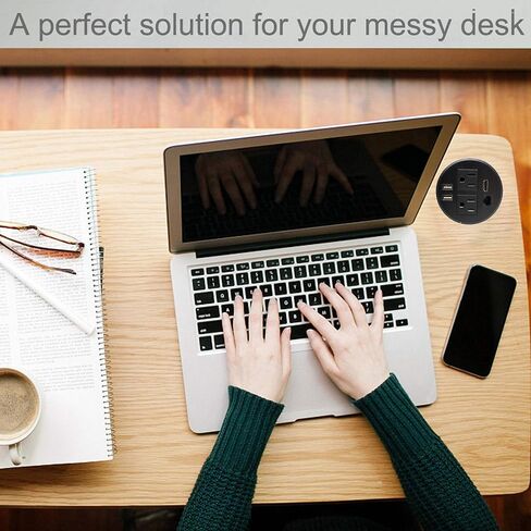 Round Round Desktop Conference Room Power Grommet Outlet ، يناسب 3 1/8 "-3 1/4" 2 (TR) AC ، 2 منافذ شحن USB ، 1 CAT 6 ، 1 HDMI ، ETL مدرجة (DC-8689-Black) in Kuwait