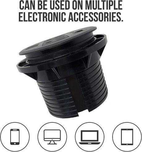 Round Round Desktop Conference Room Power Grommet Outlet ، يناسب 3 1/8 "-3 1/4" 2 (TR) AC ، 2 منافذ شحن USB ، 1 CAT 6 ، 1 HDMI ، ETL مدرجة (DC-8689-Black) in Kuwait