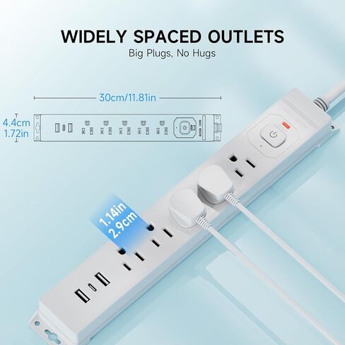حامي ترجمة قطاع الطاقة مع منافذ USB ، سلك تمديد قابس مسطح 5 قدم ، 5 منافذ AC و 3 منافذ شحن USB ، قابلة للتركيب على الحائط ، ETL مدرجة - أبيض للمنزل ، المكتب ، النوم in Kuwait