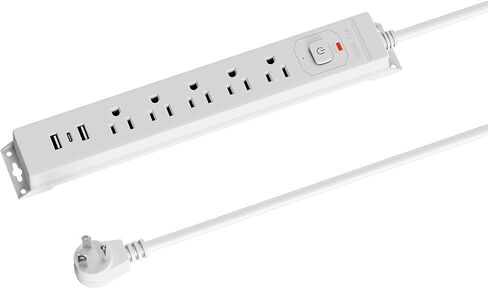 حامي ترجمة قطاع الطاقة مع منافذ USB ، سلك تمديد قابس مسطح 5 قدم ، 5 منافذ AC و 3 منافذ شحن USB ، قابلة للتركيب على الحائط ، ETL مدرجة - أبيض للمنزل ، المكتب ، النوم in Kuwait