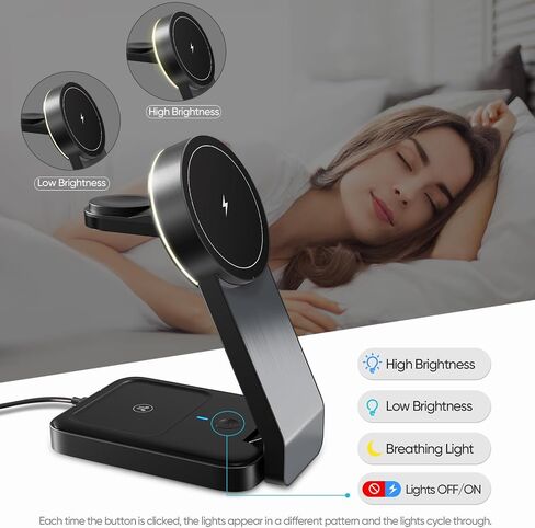 3 in 1 Wireless Charging Station for Apple Devices, Portable Mag-Safe Charger with Light, Charger Stand Compatible with iPhone 15/14/13/12 Series, Apple Watch, Airpods, (Black) in Saudi Arabia