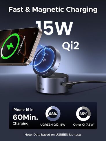 UGREEN Qi2 15W 3-in-1 Wireless Charger for iPhone 17/16/15/14/13/12 Series, Magnetic Foldable Charging Station for Apple Watch, AirPods, MagSafe Compatible Fast Charging Dock, Travel-Friendly Design in Saudi Arabia