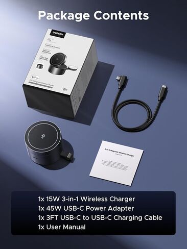 UGREEN Qi2 15W 3-in-1 Wireless Charger for iPhone 17/16/15/14/13/12 Series, Magnetic Foldable Charging Station for Apple Watch, AirPods, MagSafe Compatible Fast Charging Dock, Travel-Friendly Design in Saudi Arabia
