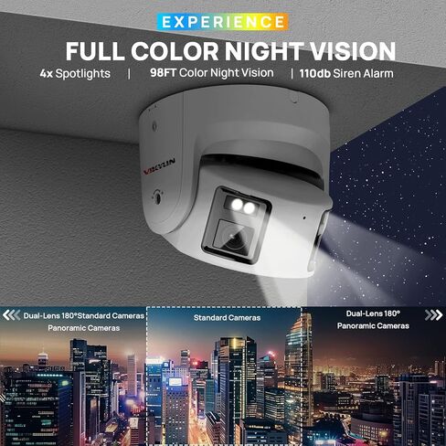 Vikylin 4K 8MP عدسة مزدوجة POE IP كاميرا أمان في الهواء الطلق مع زاوية عريضة بانورامية 180 درجة ، رؤية كاملة/exir2.0 ليلا ، الكشف عن الإنسان/المركبات ، الحديث ثنائي الاتجاه ، Micro SD (512G) ، IP67 ، Blue Iris ، NDAA متوافق in Kuwait