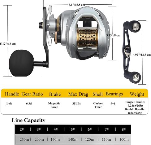 Baitcasting Fishing Reel,35lbs Max Drag Carbon Fiber Baitcaster Reels, 9+1BB,CNC Aluminum Spool10-Button Magnetic Braking System Lower Profile Design Bait Caster Reel Left/Right Handed in Saudi Arabia