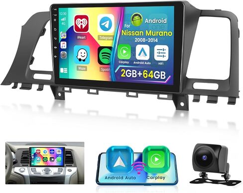 [HIFI] راديو سيارة لـ Nissan Murano 2008 2009 2010 2011 2012 2014 2014 Carplay اللاسلكي المدمج/Android Auto ، 2 + 64g 9 بوصة شاشة تعمل باللمس مع GPS WiFi + AHD كاميرا احتياطية in Saudi Arabia