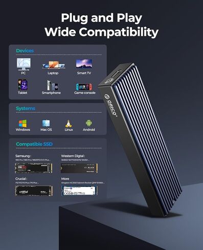 ORICO 512GB DIY SSD-يصل إلى 1000 ميجابايت/ثانية-USB-C ، J10 512GB Gen 3x4 SSD مع 10 جيجابت في الثانية USB 3.2 Type-C إلى M.2 SSD العلبة لـ NVME M.2 (M-Key/B+Mey) SSD-M2PV in Kuwait