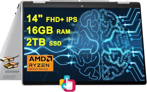 HP Envy X360 2-in-1 AI PC Laptop 14 "FHD + IPS Touchscreen AMD Zen 4 Hexa-Core Ryzen 5 8640HS (Beats I7-1255U) in Kuwait