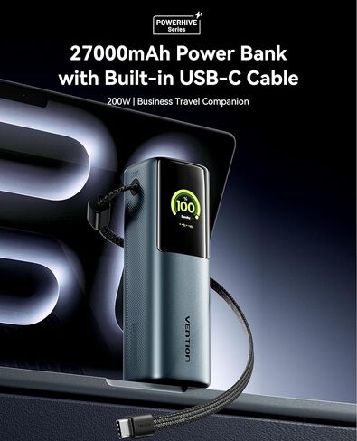 Vention PowerHive 200W APPORTOP CAPTOP ، 27000MAH POWER BANK ، DIGITAL DISPLAY و ENSOJI CABLE ، Cable USB-C ، لـ iPhone 16/15/14/13 Pro Max ، MacBook ، Dell ، HP ، Galaxy S24 in Saudi Arabia