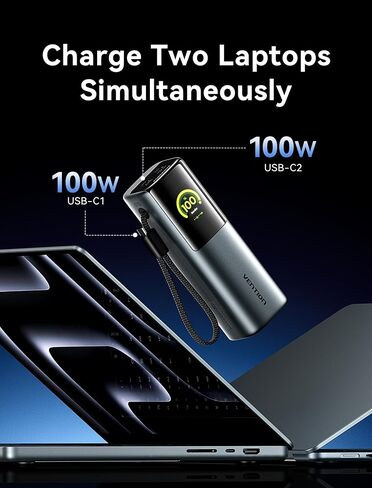 Vention PowerHive 200W APPORTOP CAPTOP ، 27000MAH POWER BANK ، DIGITAL DISPLAY و ENSOJI CABLE ، Cable USB-C ، لـ iPhone 16/15/14/13 Pro Max ، MacBook ، Dell ، HP ، Galaxy S24 in Saudi Arabia