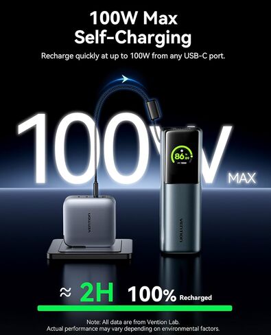 Vention PowerHive 200W APPORTOP CAPTOP ، 27000MAH POWER BANK ، DIGITAL DISPLAY و ENSOJI CABLE ، Cable USB-C ، لـ iPhone 16/15/14/13 Pro Max ، MacBook ، Dell ، HP ، Galaxy S24 in Saudi Arabia