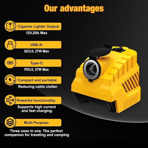 Car/Vehicle Refrigerator Power Supply for Milwaukee M18 18V Battery,Cigarette Lighter Interface,DC 12V Buck Converter Regulator,High Power 240W 20A,with USB A &Type C Port,for Golf Cart RC Car Truck in Saudi Arabia