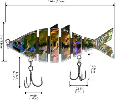 Bassdash Bone Swimbait إغراء الصيد الصلب متعدد المفاصل لتروت التراوت البلوجل بايك مع شرائح قطع الزاوية 3.7in/0.66 أوقية in Kuwait