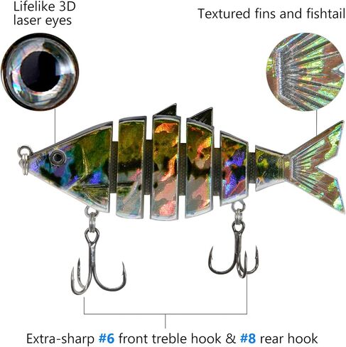 Bassdash Bone Swimbait إغراء الصيد الصلب متعدد المفاصل لتروت التراوت البلوجل بايك مع شرائح قطع الزاوية 3.7in/0.66 أوقية in Kuwait