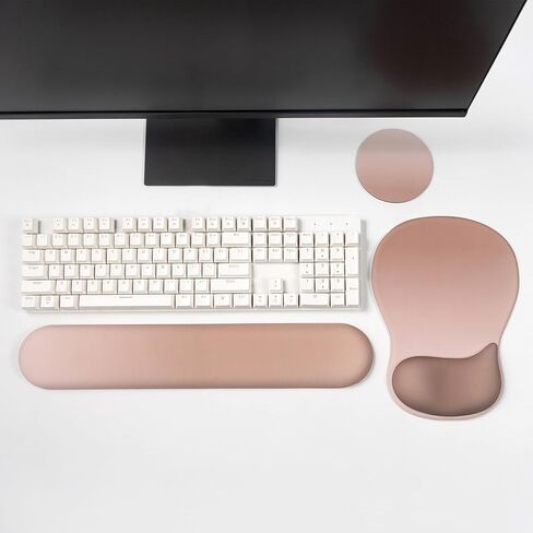 Gel Wrist Rest with Mouse Pad, Pink Ergonomic Office Mousepad with Wrist Support Wrist Rest for Computer Keyboard Set, Non-Slip Base Memory Gel Designfor Desk, Office, Home(Pink) in Kuwait