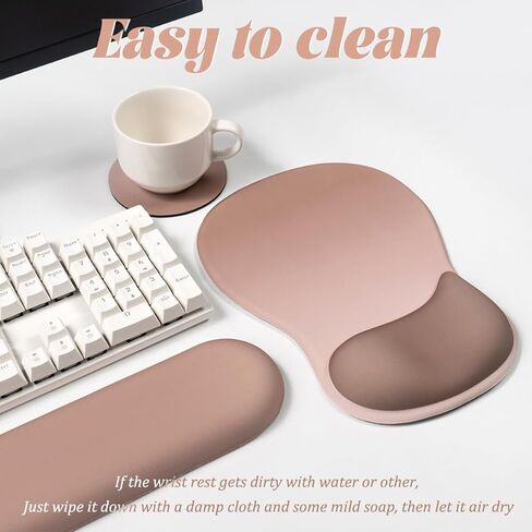 Gel Wrist Rest with Mouse Pad, Pink Ergonomic Office Mousepad with Wrist Support Wrist Rest for Computer Keyboard Set, Non-Slip Base Memory Gel Designfor Desk, Office, Home(Pink) in Kuwait
