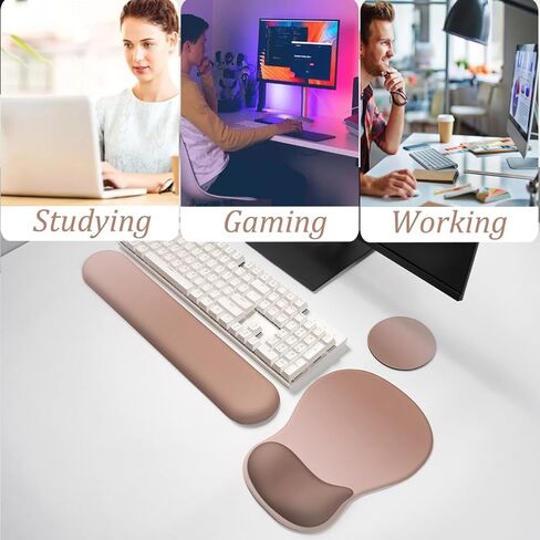 Gel Wrist Rest with Mouse Pad, Pink Ergonomic Office Mousepad with Wrist Support Wrist Rest for Computer Keyboard Set, Non-Slip Base Memory Gel Designfor Desk, Office, Home(Pink) in Kuwait