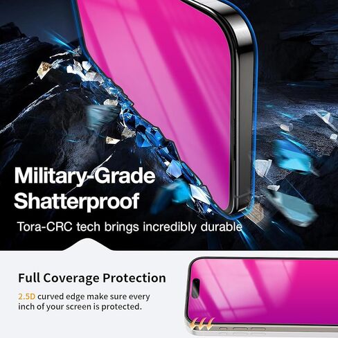 Heromiracle Compatible with iPhone 15 Pro Max Privacy Screen Protector 2 Pack Gradient Colorful anti Blue light eye protection Tempered Glass with Installation Alignment Frame (Pink 6.7 inch) in Saudi Arabia