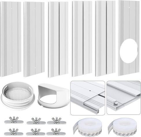 Portable AC Window Kit with 2-in-1 Coupler for Exhaust Hose with 5.0" or 5.9" Diameter, Universal Air Conditioner Window Vent Kit with 4 Adjustable Slide Seal Plates Length from 17" to 60" in Kuwait