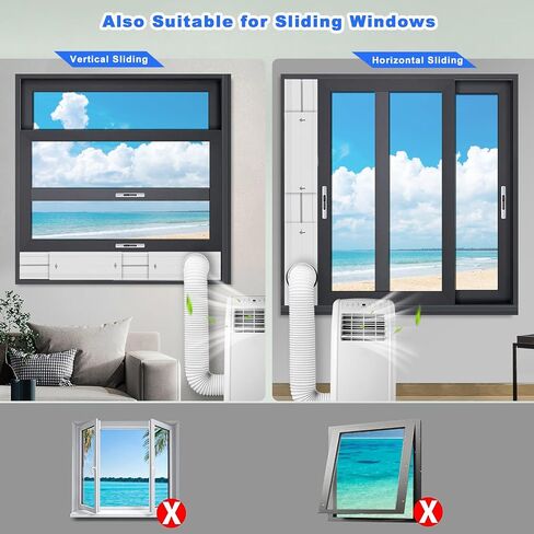 Portable AC Window Kit with 2-in-1 Coupler for Exhaust Hose with 5.0" or 5.9" Diameter, Universal Air Conditioner Window Vent Kit with 4 Adjustable Slide Seal Plates Length from 17" to 60" in Kuwait