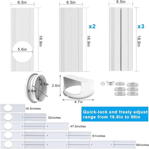 Portable AC Window Kit with 2-in-1 Coupler for Exhaust Hose with 5.0" or 5.9" Diameter, Universal Air Conditioner Window Vent Kit with 4 Adjustable Slide Seal Plates Length from 17" to 60" in Kuwait