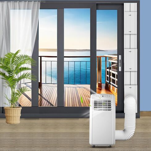 Portable AC Window Kit with 2-in-1 Coupler for Exhaust Hose with 5.0" or 5.9" Diameter, Universal Air Conditioner Window Vent Kit with 4 Adjustable Slide Seal Plates Length from 17" to 60" in Kuwait