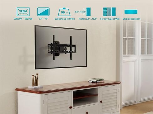 دعامة تثبيت على الحائط للتلفزيون من سلسلة Monoprice Titan كاملة الحركة - لأجهزة التلفاز التي يصل وزنها إلى 70 بوصة بحد أقصى 99 رطلًا وأنماط VESA تصل إلى 600x400 باللون الأسود in Saudi Arabia