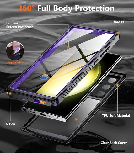 Temdan for Samsung Galaxy S23 Ultra Case Waterproof with Built-in Screen Protector 360 Full Body Shockproof Dustproof for Samsung S23 Ultra 5G Phone Case Heavy Duty Protective Black in Kuwait