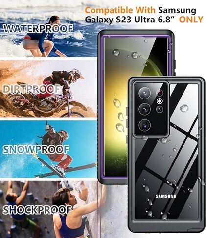 Temdan for Samsung Galaxy S23 Ultra Case Waterproof with Built-in Screen Protector 360 Full Body Shockproof Dustproof for Samsung S23 Ultra 5G Phone Case Heavy Duty Protective Black in Kuwait