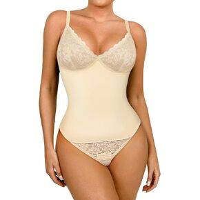BLEVONH Womens Lace Bodysuit Tummy Control Shapewear Spaghetti Strap Bodycon Seamless Body Shaper