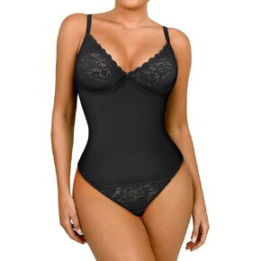 BLEVONH Womens Lace Bodysuit Tummy Control Shapewear Spaghetti Strap Bodycon Seamless Body Shaper