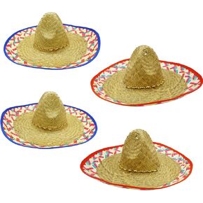 4E's Novelty 4 Sombrero Hats Adults, Bulk Sombrero Party Hats for Men Women, With Chinstrap - for Fiesta Cinco De Mayo Party, Mexican Hat Outfit Accessories
