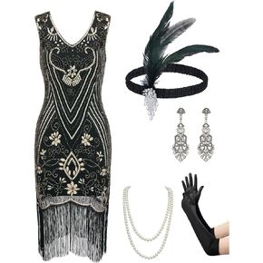 Women's Flapper Dresses 1920s,Great Gatsby Fringed dresses with 20s Accessories Set For Formal/Party/Prom/Club/Wedding