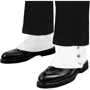 Gangster MJ Costume Spats for Men Women,Steampunk Dress Up Faux Leather Costume Shoe Cover White Spats,1920s Mens Costume Roaring 20s Gangster Costume Accessories