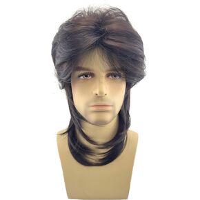 Long Curly 80s Mullet Wig - Natural color Fluffy Synthetic Hair, Heat Resistant, Perfect for Men and Women's Rock and Disco Costume Styles