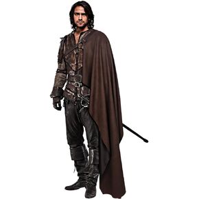 L'VOW Steampunk Shawl Half Shoulder Cape Samurai Cloak with Belt LARP Warrior Cape Medieval Halloween Costume for Men